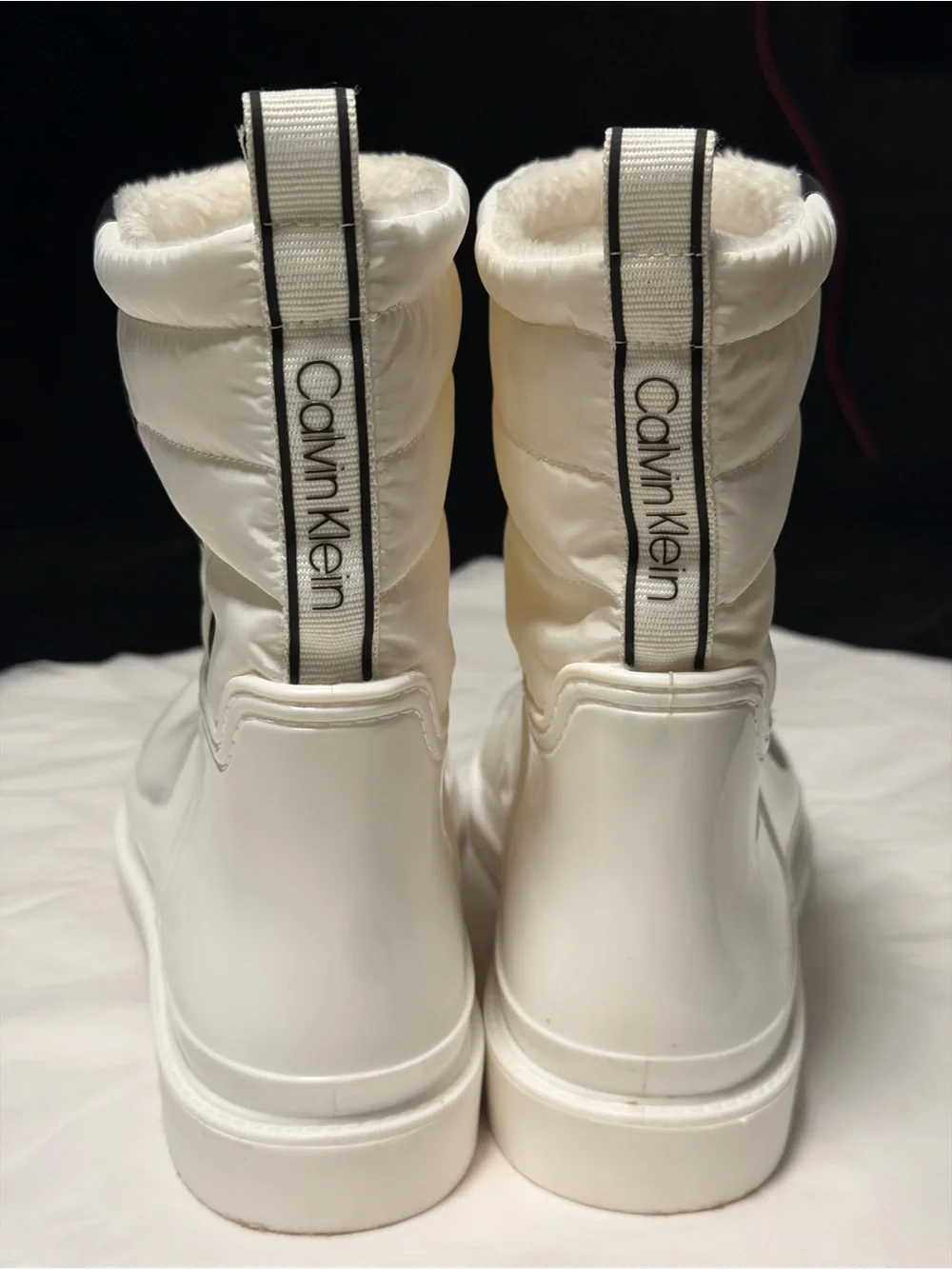 Calvin Klein White Quilted Faux-Fur Lined Rain Ankle Boots
